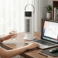 HOMCOM Ventilateur de table colonne avec brumisateur, ventilateur de bureau 3 vitesses, oscillation 90°, blanc(m-16)