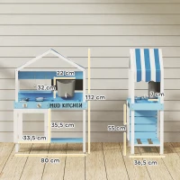 AIYAPLAY Outdoor-Spielküche für Kinder mit Sonnendach, Kochgeschirr-Set, Massivholz, Blau(m-3)