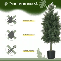 HOMCOM Set 2 Plante Artificiale de Cedru din PE cu Ghiveci din Plastic PP, din Oțel și Ciment, 38x12,5x90 cm, Verde(m-7)
