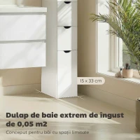 HOMCOM Dulap de Baie din Lemn cu Rafturi și Sertare, 15x33x136 cm, Lemn Natural(m-4)