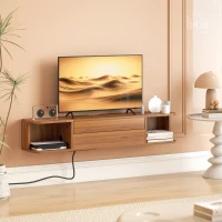 HOMCOM Mobilier TV Suspendat până la 50" cu Prize, USB și Tip C, Sertar și Rafturi, 120x24x22.4 cm, Nuc(m-10)