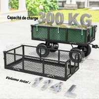 Outsunny Chariot de Jardin 300 kg, Chariot Remorque avec Bâche Amovible et Poignée Rotative à 180°, Parois Rabattables, Vert(m-7)