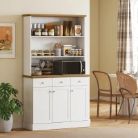 HOMCOM Cămară de Bucătărie cu 3 Rafturi Deschise, 3 Sertare și 2 Dulapuri, din Lemn, 101x39x180.5 cm, Alb și culoare Lemn(m-2)