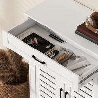 HOMCOM Shoe Cabinet with Louvered Doors, Modern Shoe Storage Cabinet with Drawer and Adjustable Shelves, White(m-9)