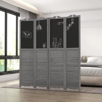 HOMCOM Biombo Separador de Ambientes Dobrável de 4 Painéis de Madeira com Quadros 162x172 cm Cinzento(m-10)