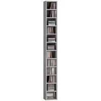 HOMCOM Raft Bibliotecă Pentru CD-uri cu 12 Polițe pentru 204 CD-uri, din MDF și PAL, 21 x 20 x 175 cm, Gri(m-11)
