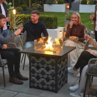 Outsunny Square Propane Gas Fire Pit Table,12 KW Firepit Outdoor Patio Heater with Glass Wind Guard, Lava Rocks, Gas Tank Holder(m-10)
