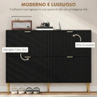 HOMCOM Scarpiera Slim per 20 Paia di Scarpe con 4 Cassetti a Ribalta e Ripiani Regolabili, 105x24x91.5 cm, Nero(m-4)