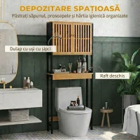 HOMCOM Mobilă deasupra WC-ului cu dulap 2 uși cu șipci și raft deschis, 60x21,5x172cm, culoare lemn(m-4)