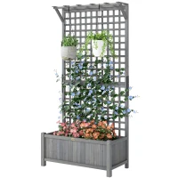 Outsunny Hochbeet mit Spalier und Dach, Pflanzkasten, Blumenbeet, wetterfest, Holz, 90 x 45 x 183 cm, Dunkelgrau(m-11)