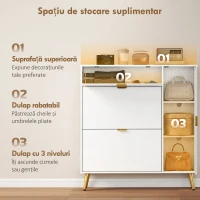 HOMCOM Suport Pantofi Subțire Economisitor Spațiu, 12 Perechi, Rafturi Reglabile, Alb(m-7)