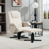 HOMCOM Sillón Relax Reclinable con Reposapiés Giratoria Tapizado en Lino con Base de Madera Beige(m-10)
