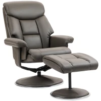 HOMCOM Relaxsessel mit Hocker, Rückenlehne verstellbar, Kunstleder, bis 150 kg, Grau(m-1)
