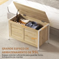 HOMCOM Baú de Armazenamento 95L Baú de Arrumação com Tampa Banco de Armazenamento com Dobradiça de Segurança 80x40x50 cm Madeira(m-4)