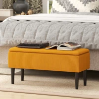 HOMCOM Panca Fondoletto in Poliestere e Legno per Camera da Letto e Ingresso, 95x38x45 cm, Arancione(m-10)