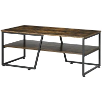 HOMCOM Table basse rectangulaire au style industriel 1 plateau et 1 étagère de rangement métal 106 x 55 x 45 cm(m-11)