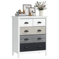 HOMCOM Sideboard, Kommode, 5 Schubladen, lackierte Oberfläche, MDF & Kiefernholz, 70 x 38 x 85 cm, Weiß(m-12)