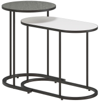 HOMCOM Set 2 Mese de Cafea Suprapozabile cu Cadru din Metal pentru Living și Birou, Gri și Alb
