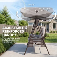 Outsunny 3 Seater Canopy Swing Chair, Outdoor Garden Swing Seat with Adjustable Canopy, Cushions and Cup Trays, Steel Frame, Light Grey(m-4)