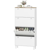 HOMCOM Dulap pantofi slim cu 4 sertare rabatabile și rafturi reglabile pentru 24-32 perechi de pantofi, 80x23.5x157 cm, alb(m-12)