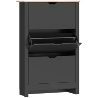 HOMCOM Armoire à Chaussures 3 Portes abattantes 2 Compartiments Panneaux Particules noir chêne(m-1)