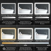 kleankin Oglinda de Baie Iluminata 800 x 600 mm cu Iluminare din Spate cu Lumini LED, Oglinda de Baie de Perete cu 3 Lumini, Intrerupator Tactil Reglabil, Folie de Dezaburire, Orizontala/Verticala(m-5)