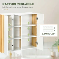 kleankin Dulap cu Oglindă pentru Baie, 3 Uși, Rafturi Reglabile, 68x22x60cm, Alb(m-6)