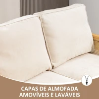 HOMCOM Sofá de 2 Lugares Estofado em Chenille com 2 Almofadas Laváveis e Apoio para os Braços em Vime Sintético 123x75x88 cm Bege(m-8)
