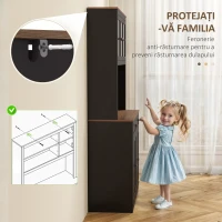 HOMCOM Dulap Înalt de Bucătărie cu 4 Dulapuri, 2 Sertare și Blat Central, 100x40x180 cm, Negru(m-6)