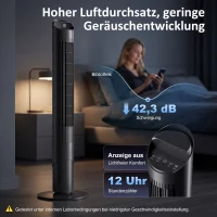 HOMCOM 116 cm Turmventilator, Standventilator mit Fernbedienung WiFi App-Steuerung, 65° Oszillation 6 Geschwindigkeiten 4 Modi(m-7)