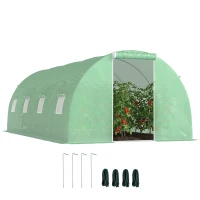 Outsunny Foliengewächshaus, begehbar, 8 Fenster mit Fliegennetz, robuste Folie, Stahlrahmen, 6 x 3 x 2 m, Grün(m-12)