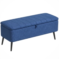 HOMCOM Pouf de 102 cm cu Spațiu de Depozitare, Material Textil cu Efect de In, Bancă pentru Dormitor și Living, Picioare din Oțel, Albastru Închis