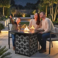 Outsunny Square Propane Gas Fire Pit Table,12 KW Firepit Outdoor Patio Heater with Glass Wind Guard, Lava Rocks, Gas Tank Holder(m-2)