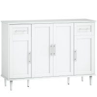 HOMCOM Comodă Buffet Elegantă cu 2 Sertare și 3 Dulapuri cu Rafturi Reglabile, din Lemn, 120x38x86 cm, Alb
