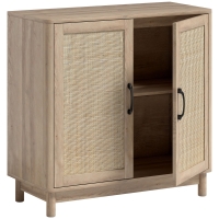 HOMCOM Buffet salon, meuble de rangement avec 2 portes en rotin, étagère réglable et bords arrondis, 76 x 35 x 75,5 cm, chêne