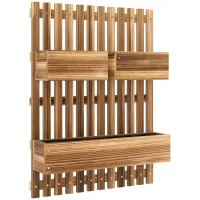 Outsunny Fioriera Verticale a Doghe con 3 Vasi Rimovibili, in Legno di Abete, 60x16x80 cm, Marrone Bruciato(m-1)