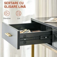 HOMCOM Masă de Machiaj cu 2 Sertare, 6 Rafturi, Oglindă și Taburet, din Lemn și Oțel, 90x45x132,5 cm, Negru(m-11)
