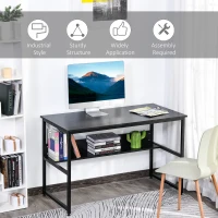 HOMCOM Computer Desk with Storage Shelf, 120 x 60cm Home Office Desk with Metal Frame, Study Table, Easy Assembly, Black(m-6)