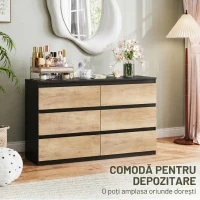 HOMCOM Comodă cu 6 Sertare și Mânere Canelate, Culoare Stejar(m-4)