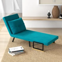 HOMCOM Poltrona Letto 3 in 1 con Schienale Reclinabile in 5 Posizioni e Cuscino, 63x73x81 cm, Blu Scuro(m-9)