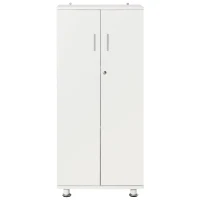 HOMCOM Librería Estantería con 2 Puertas para Libros CDs DVDs con 3 Estantes Interiores y Cerradura Alacena de Cocina para Hogar Oficina Dormitorio 55x36,5x125,5 cm Blanco(m-12)