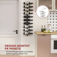 HOMCOM Suport de sticle de perete cu 10 rafturi din oțel, negru, pentru 10 sticle, 27x10x116 cm(m-5)
