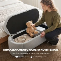 HOMCOM Puff de Armazenamento Banco Ovalado 129x48,5x44 cm Estofado em Tecido Teddy Capacidade 200 kg Cinzento Claro(m-5)