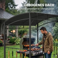 Outsunny Grillpavillon, Grillüberdachung, Regenschutz, Haken für Utensilien, Stahlrahmen, Dunkelgrau, 215 x 150 x 182/220 cm(m-7)