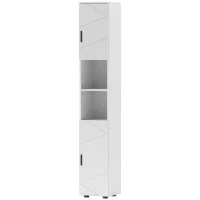 kleankin Line Embossed Tall Bathroom Storage Cabinet - White(m-11)