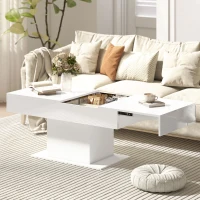 HOMCOM Tavolino da Caffè Estensibile con Vano Contenitore Moderno, 108-178.5x53x49 cm, Bianco Lucido(m-2)