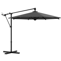 Outsunny Sombrilla de Jardín Giratoria 360° 3x3 m con Manivela Manual 8 Varillas Base Cruzada y Soporte de Acero Gris Oscuro(m-1)