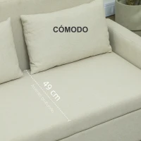 HOMCOM Sofá de 2 Plazas Tapizado en Lino Sintético con Espacio de Almacenaje 2 Almohadas y Patas de Madera 135x71x84 cm Beige(m-6)