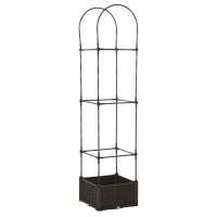 Outsunny Jardinière avec Treillis dim. 40L x 40l x 177H cm Insert d'irrigation Inclus PP Imitation rotin tressé Chocolat(m-12)