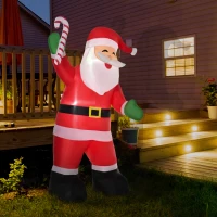 HOMCOM Aufblasbarer Weihnachtsmann mit LED-Beleuchtung inkl. Gebläse, Halteseilen, Bodenspieße, Sandsäcke,140cm x 85cm x 250cm(m-10)